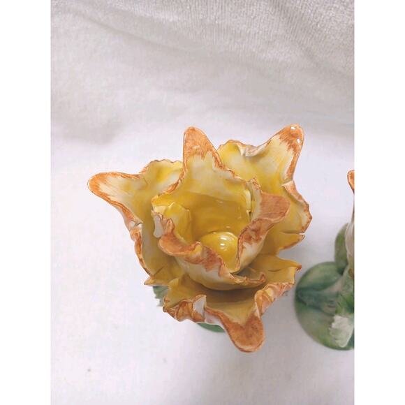 2 Pc Chelsea House Porcelain Lily Flower 7" Candlestick Holders Yellow Vnt - Picture 8 of 15